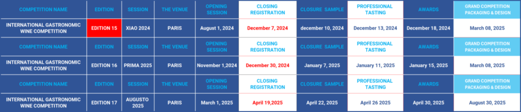 COMPETITIONS schedule 2024-2025