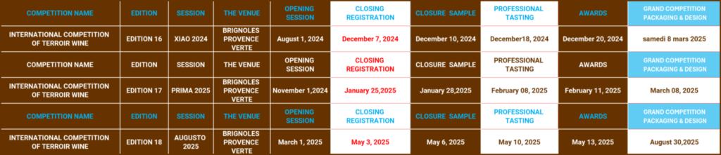 COMPETITIONS schedule 2024-2025