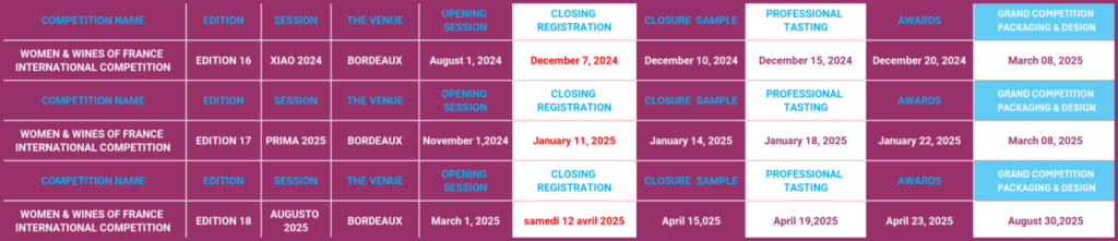 COMPETITIONS schedule 2024-2025