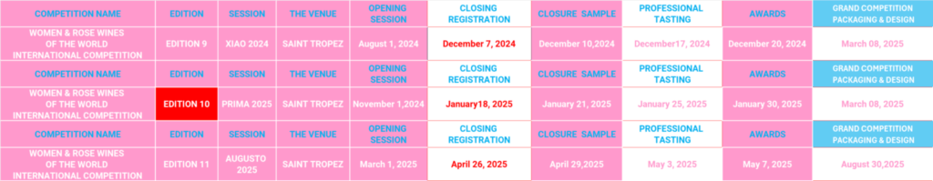 COMPETITIONS schedule 2024-2025